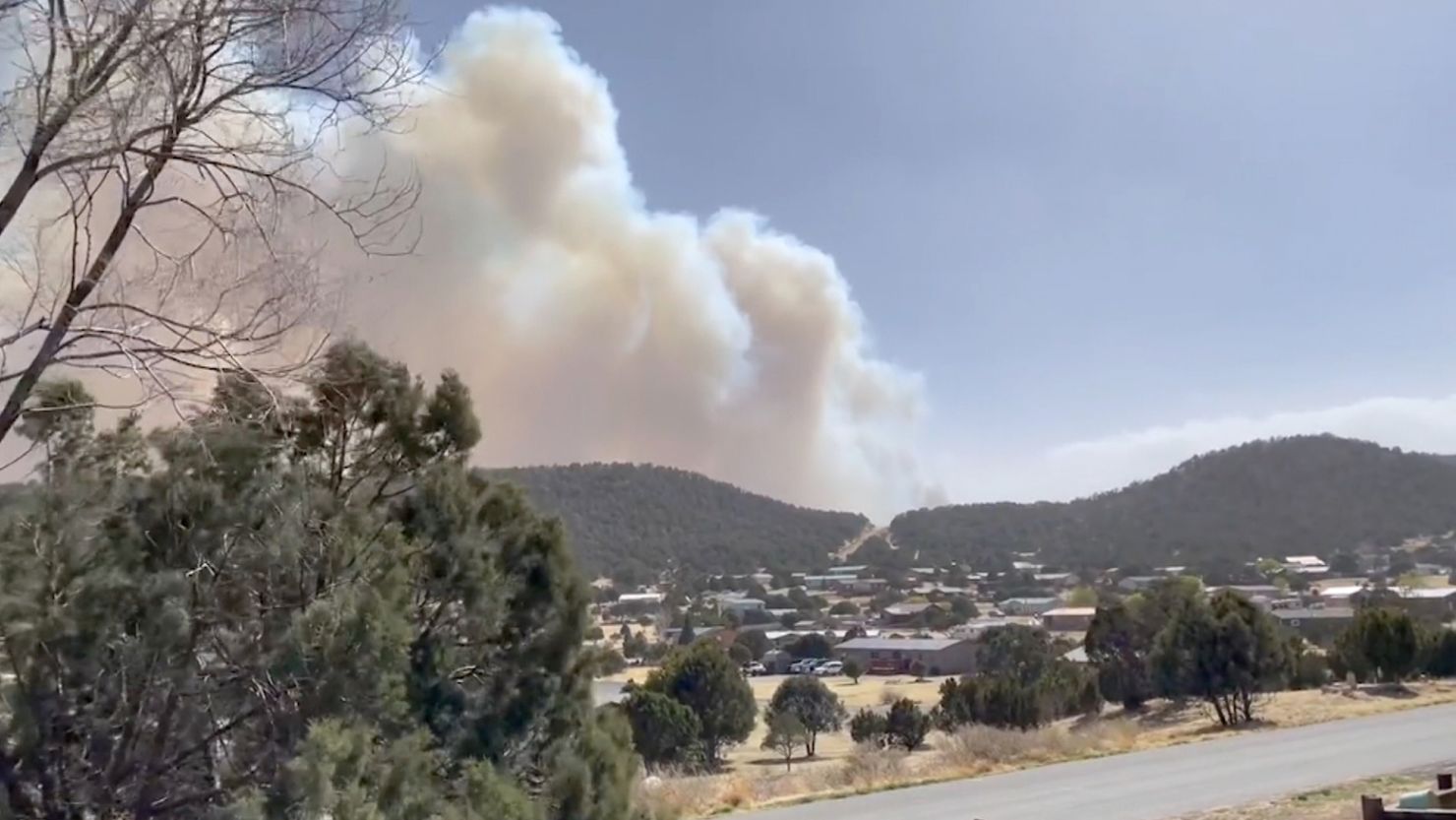 Smoke from the McBride Fire is seen in video from Laura Reynolds in Alto, New Mexico.