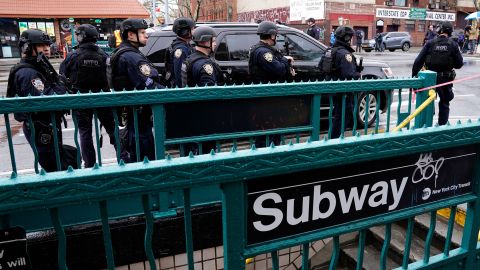 Members of the New York Police Department are seen patrolling the streets after the mass shooting.