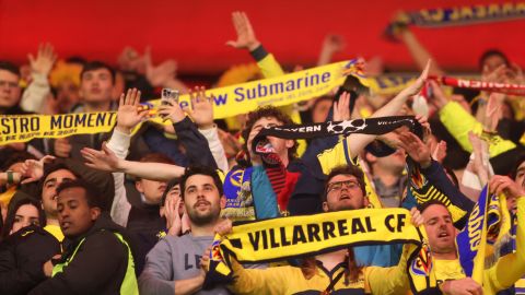 Villarreal fans celebrate their team's victory over Bayern Munich to reach the Champions League semifinals.