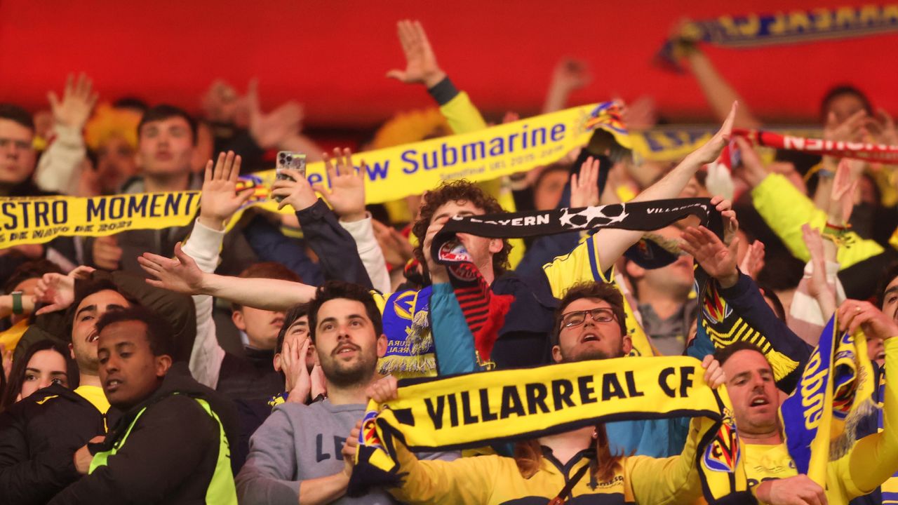 Villarreal fans celebrate their team's victory over Bayern Munich to reach the Champions League semifinals.