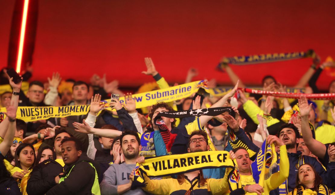 Villarreal fans celebrate their team's victory over Bayern Munich to reach the Champions League semifinals.