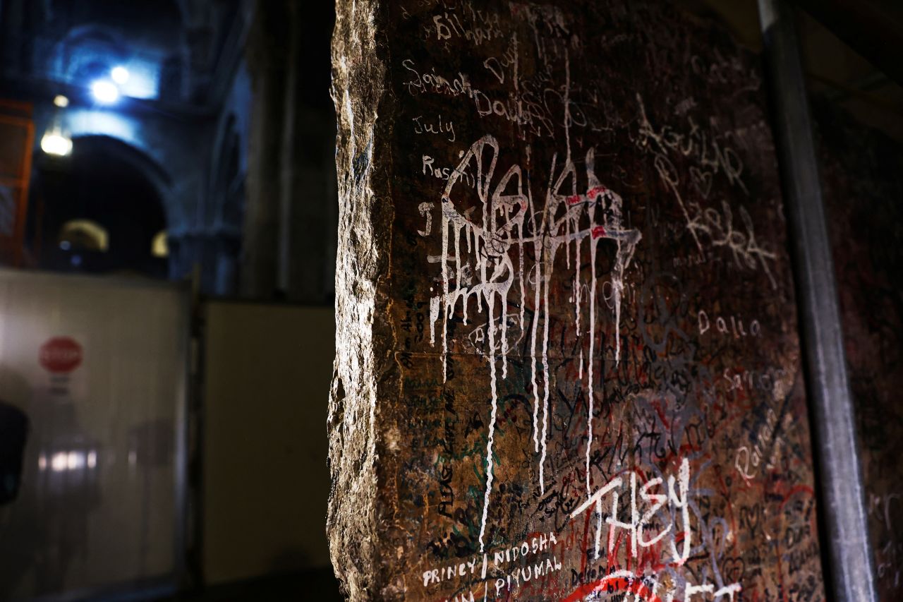 The stone slab was recently turned over during renovations and its significance rediscovered.