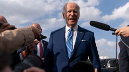 President Joe Biden speaks to the media before boarding Air Force One at Des Moines International Airport, in Des Moines Iowa, Tuesday, April 12, 2022, en route to Washington.