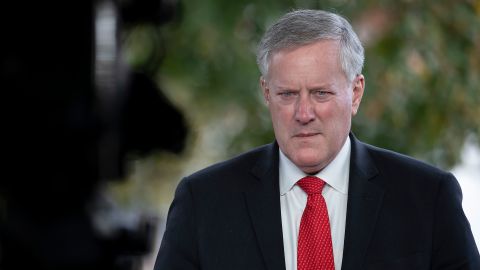 White House chief of staff Mark Meadows talks to reporters at the White House on October 21, 2020, in Washington, DC.