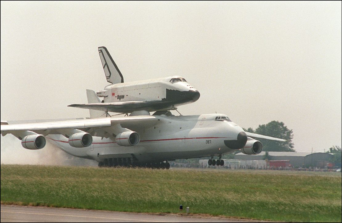 The AN-225 was created as part of the Soviet space program to carry the Soviet space shuttle "Burane" on its back. 