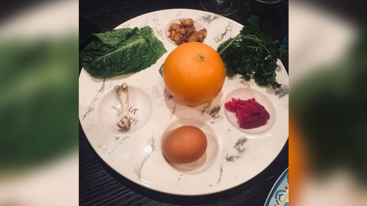 Emily Tamkin's 2021 seder plate, with an orange
