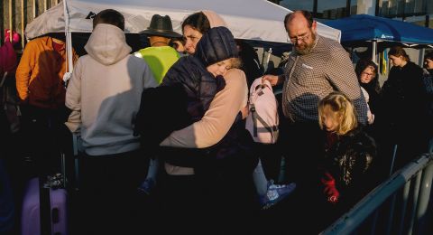Ukrainians wait near the US-Mexico border on April 2 for a chance to enter the United States.