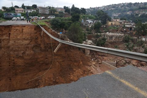 A road is destroyed near Durban on April 13.