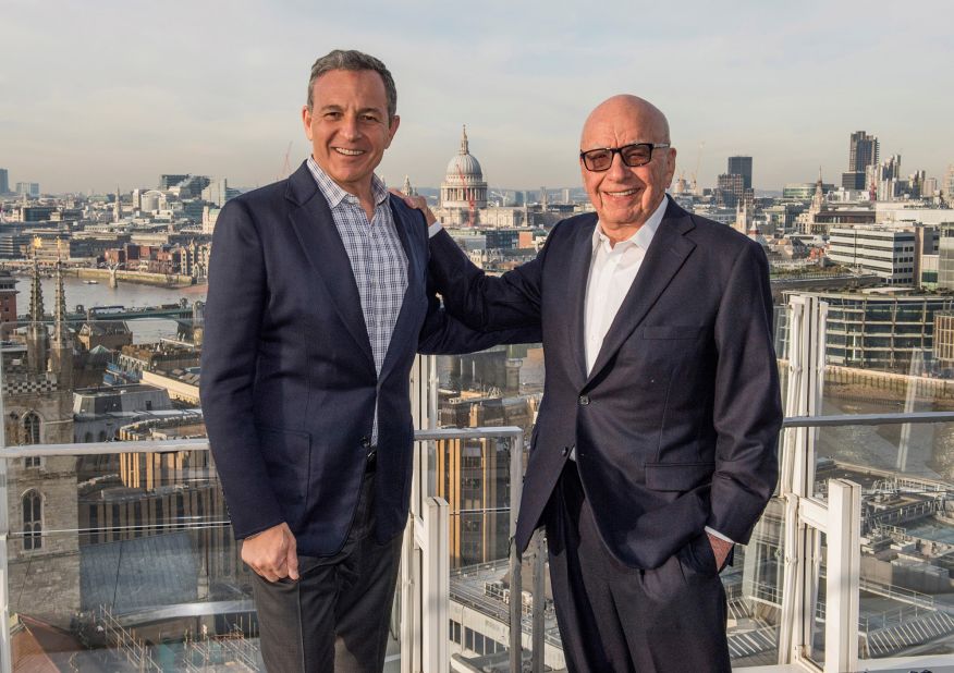Murdoch poses with Disney CEO Bob Iger in London. In 2017, it was announced that Disney had agreed to purchase most of 21st Century Fox for $52.4 billion.