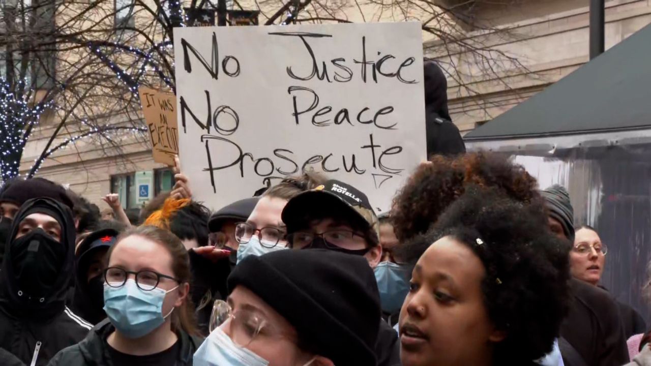 People near police headquarters in Grand Rapids, Michigan, protest the death of Patrick Lyoya.