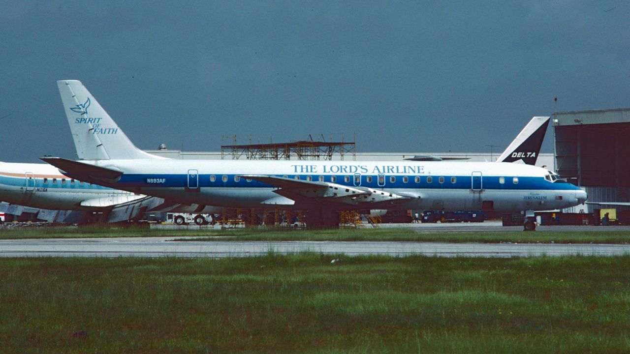 A wing and a prayer: The Lord's Airline plane at Miami International Airport in August 1988.