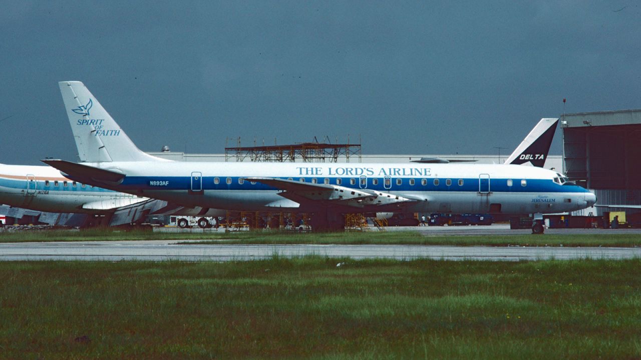 A wing and a prayer: The Lord's Airline plane at Miami International Airport in August 1988.