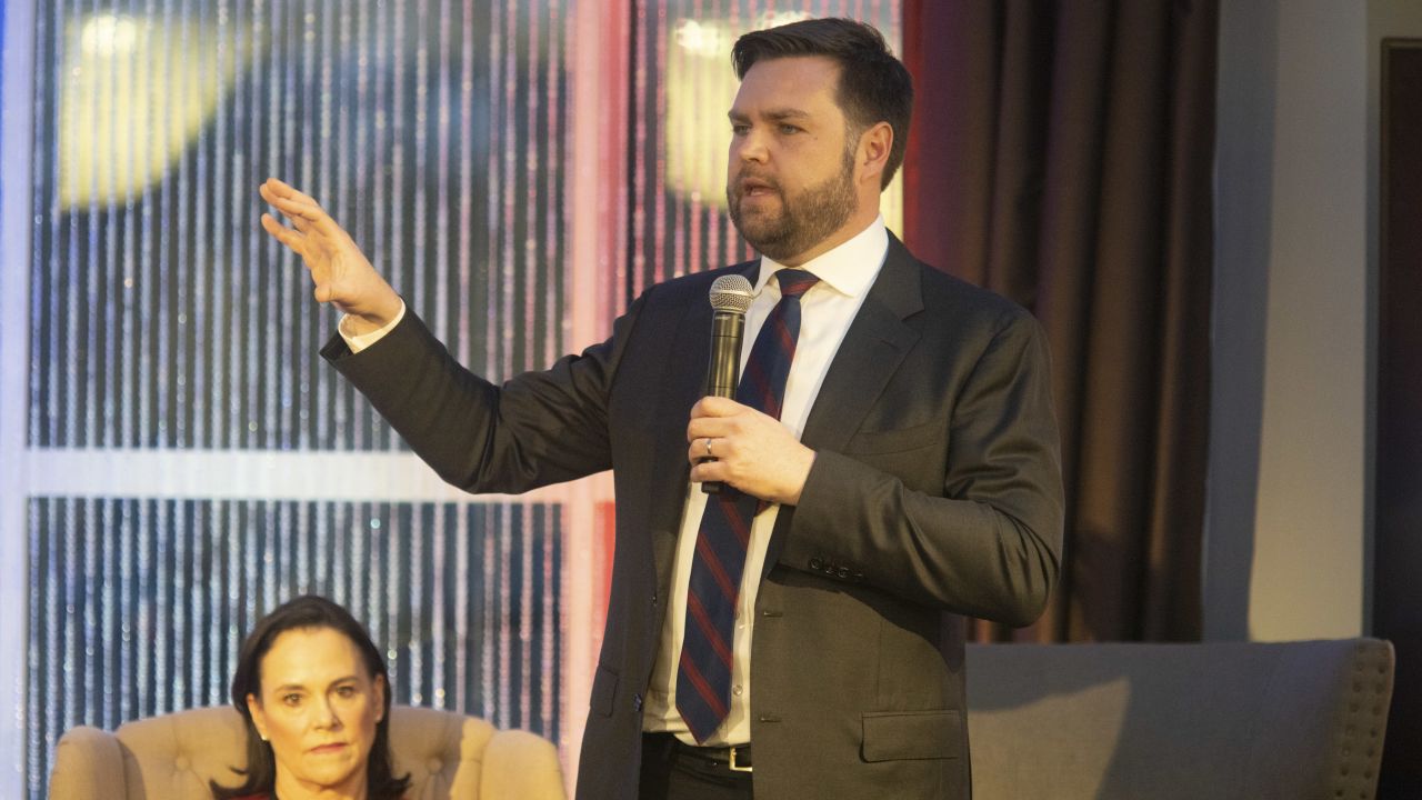JD Vance speaks at a forum for Ohio's Republican Senate candidates in Columbus on March 18, 2022.