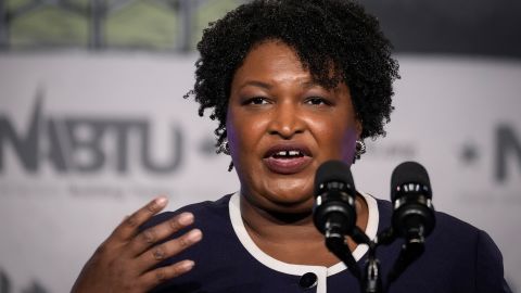 Georgia Democrat Stacey Abrams speaks during the North America's Building Trades Unions' legislative conference in Washington, DC, on April 6, 2022.