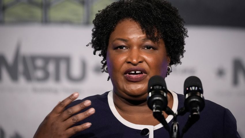 WASHINGTON, DC - APRIL 6:  Georgia Democratic gubernatorial candidate Stacey Abrams speaks during the annual North America's Building Trades Union's Legislative Conference at the Washington Hilton Hotel on April 6, 2022 in Washington, DC. North America's Building Trades Union's is a labor organization representing more than 3 million skilled craft professionals in the United States and Canada. (Photo by Drew Angerer/Getty Images)