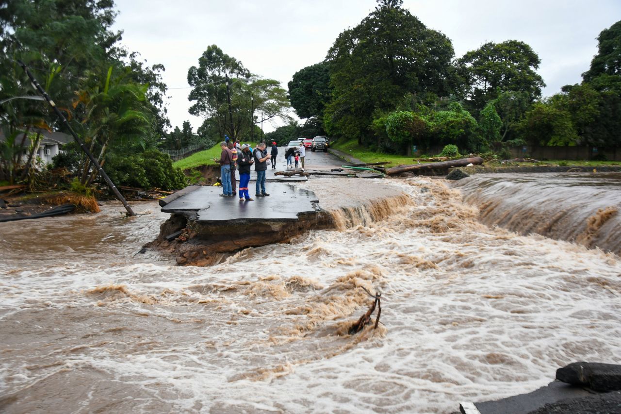 A road in Pinetown was washed away by floodwaters on April 12.