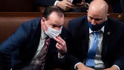 Sen. Mike Lee, R-Utah., left, and Rep. Chip Roy, R-Texas, are seen after rioters attempted to disrupt the Electoral College votes on January 6, 2021.