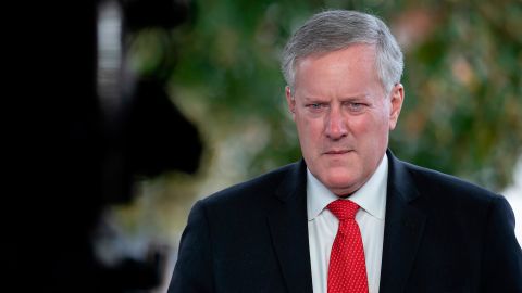 Then-White House chief of staff Mark Meadows talks to reporters at the White House in October 2020 in Washington, DC. 