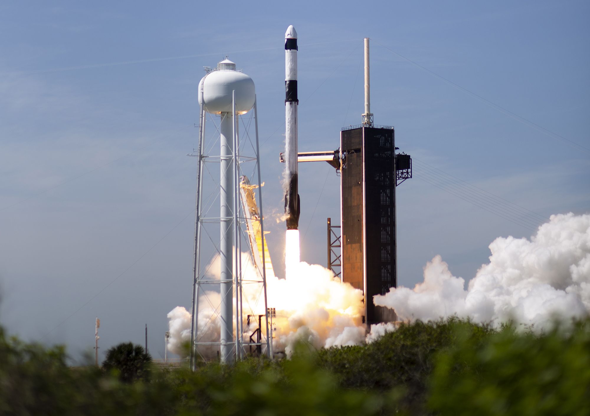 A SpaceX rocket carrying the company's Crew Dragon spacecraft launches from NASA's Kennedy Space Center in Florida on Friday, April 8.