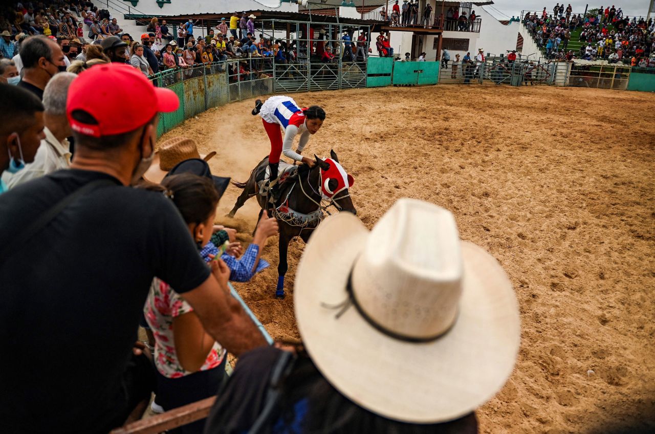 People participate in the Rancho Boyero rodeo in Havana, Cuba, on Friday, April 8.