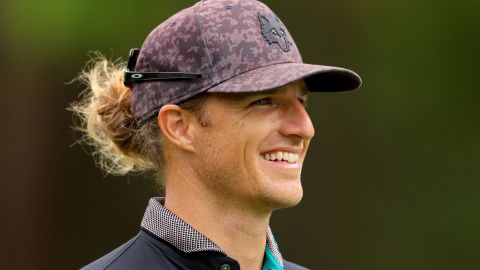 Morgan Hoffmann looks on from the 15th hole during the first round of the RBC Heritage on April 14, 2022.