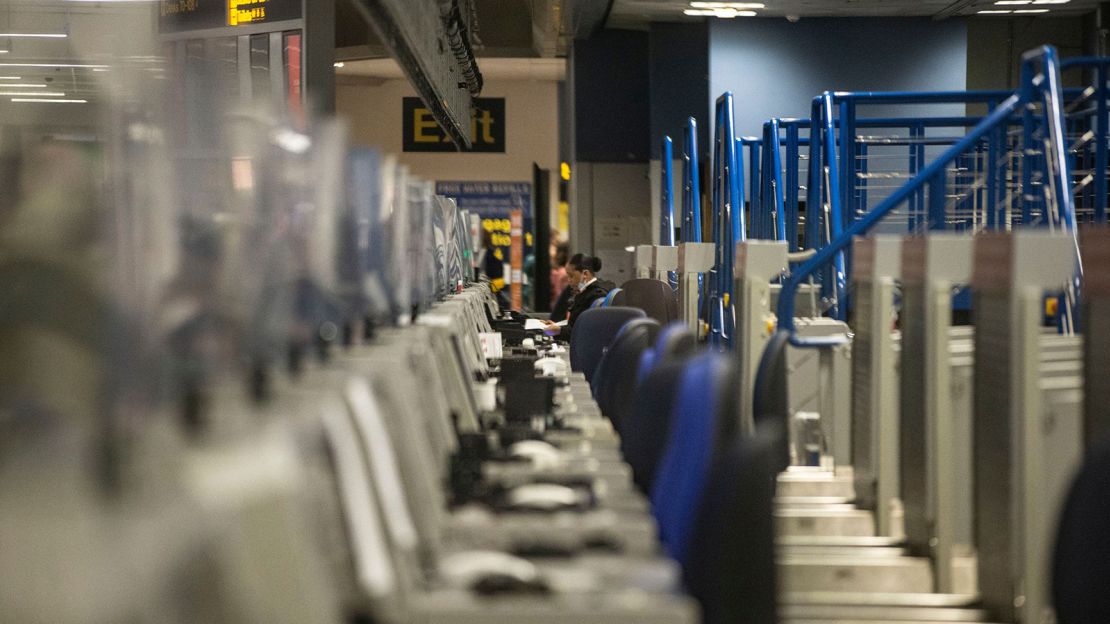 Understaffing has led to scenes like this in the UK, where one easyJet check in agent is on duty as thousands of passengers queue in Manchester.