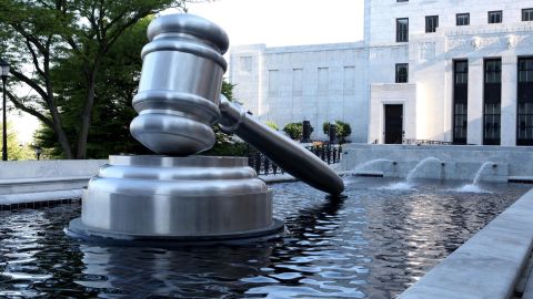 Andrew Scott's "Gavel" sculpture sits outside the Ohio Supreme Court in Columbus on May 18, 2014.