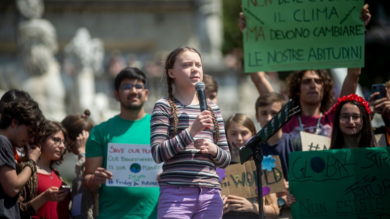 Swedish activist Greta Thunberg urges action to combat the climate crisis in April 2019 in Rome. 