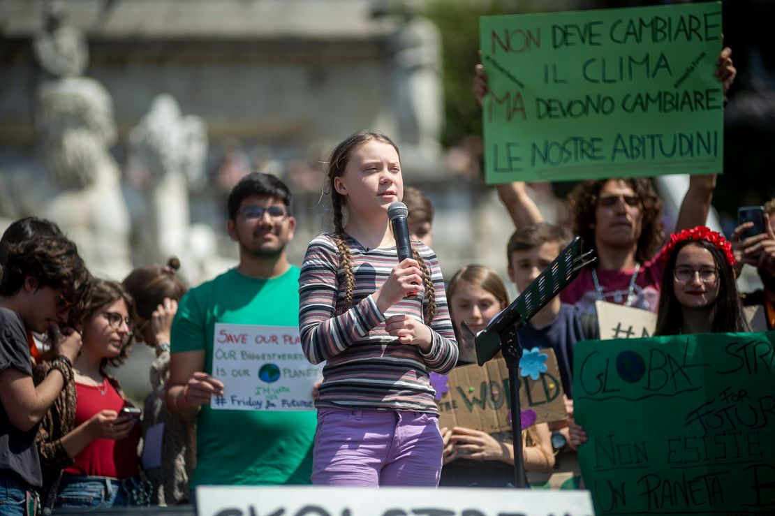 Swedish activist Greta Thunberg urges action to combat the climate crisis in April 2019 in Rome. 