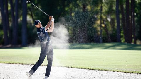 Spieth plays his shot on the 15th hole during the second round of the RBC Heritage.