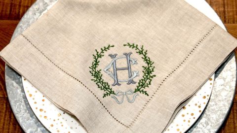 MooseCoCelebrations Set of Embroidered Linen Monogram Napkins 