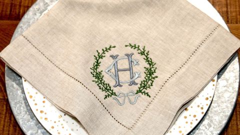 MooseCoCelebrations Set of Embroidered Linen Monogram Napkins