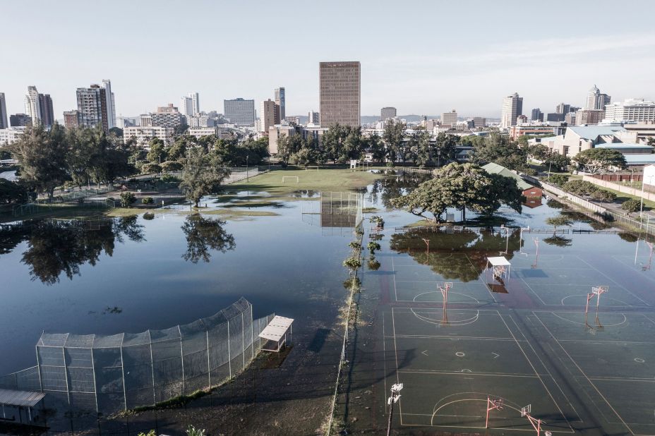 Sports fields are underwater in Durban on April 15.