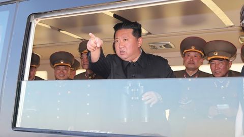 North Korean leader Kim Jong Un watching a missile test on April 16, according to North Korean state media KCNA.