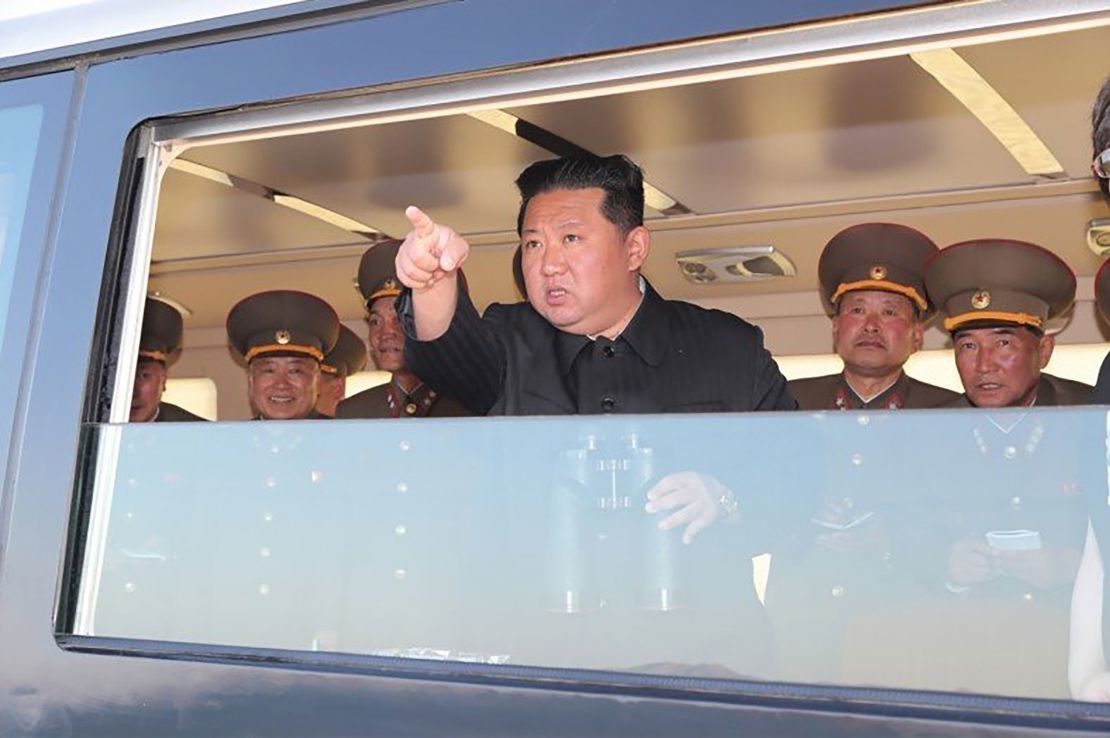 North Korean leader Kim Jong Un watching a missile test on April 16, according to North Korean state media KCNA. 