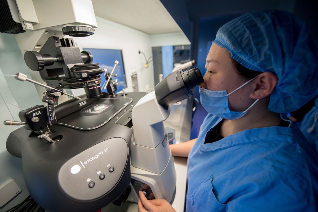 A medical worker performs genetic testing at the Shanxi Province Reproductive Science Institute in Taiyuan, China, on November 29, 2018.