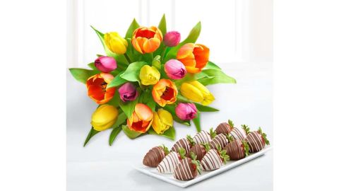 Deliciously Decadent Assorted Tulips & Drizzled Strawberries