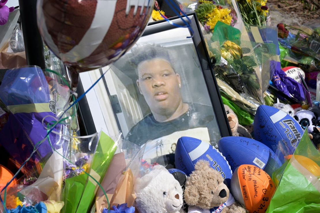 A makeshift memorial for Tyre Sampson is viewed outside the Orlando Free Fall ride at the ICON Park entertainment complex on Sunday, March 27, 2022.