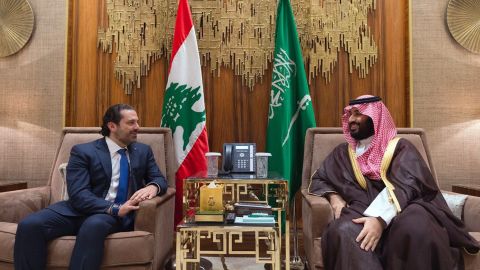 Saudi Crown Prince Mohammed bin Salman meets with then-Lebanese Prime Minister Saad Hariri in Riyadh, Saudi Arabia on Oct. 30, 2017. 
