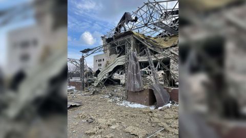 Photos posted on social media show destruction in Izium.
