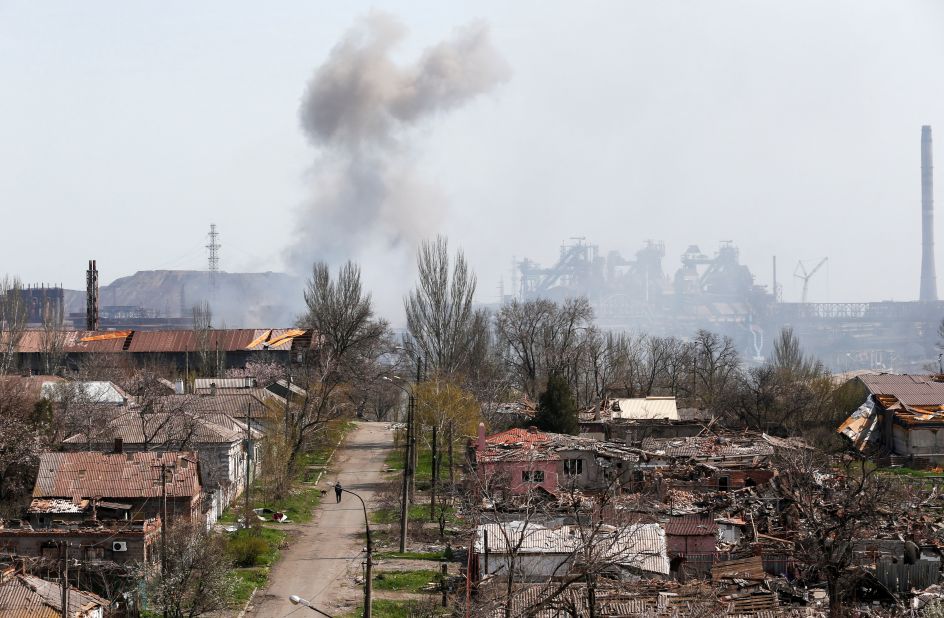 Smoke rises above Mariupol on April 18.