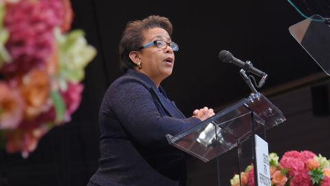 Loretta Lynch speaks at The Center For Reproductive Rights Hosts 25th Anniversary Celebration on October 24, 2017 in New York City. 