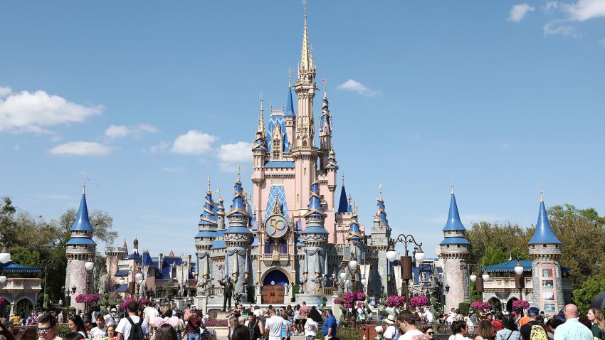A general view of Cinderella's Castle at Walt Disney World Resort on March 03, 2022 in Lake Buena Vista, Florida.