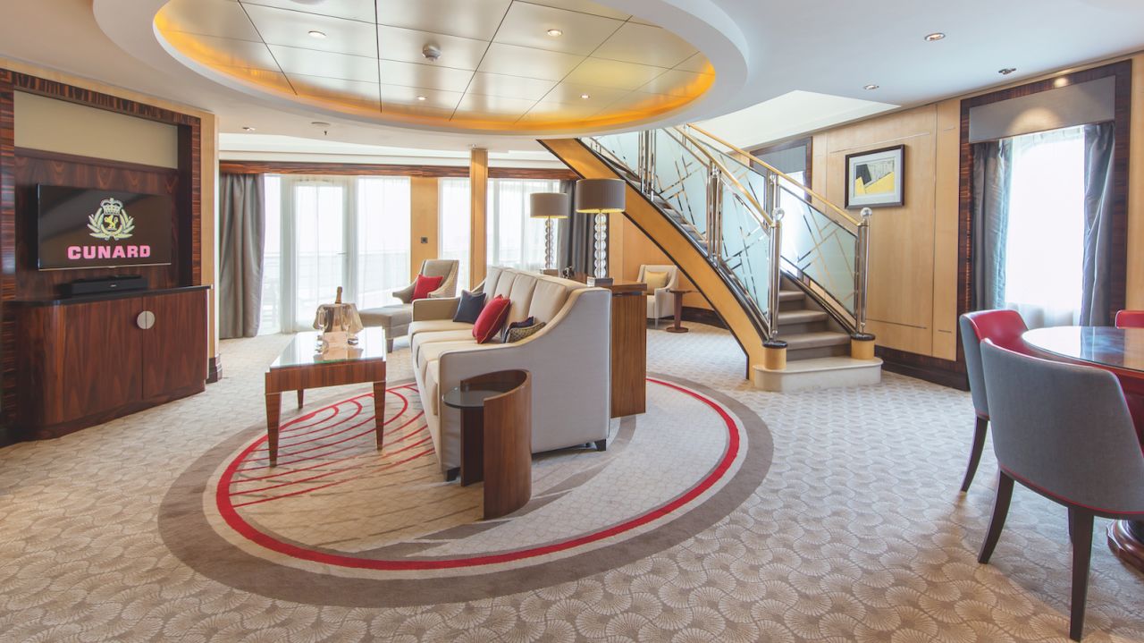 The suite comes with a sweeping staircase -- perfect for grand entrances.