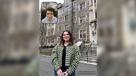 Ben Telerski și Alexandra Henn într-o imagine din aplicația sa BeReal.  Aplicația face o fotografie dublă care arată selfie-ul utilizatorului și ceea ce se află în fața lui.
