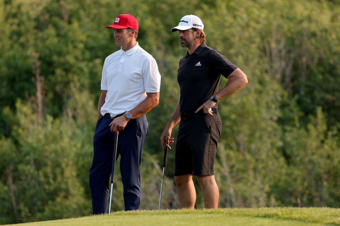 Brady and Rodgers during 2021's edition of "The Match" at Moonlight Basin in Big Sky, Montana.