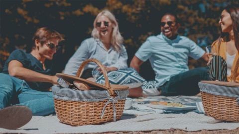 Picnic Time Country Picnic Basket Navy Blue and White Stripe 