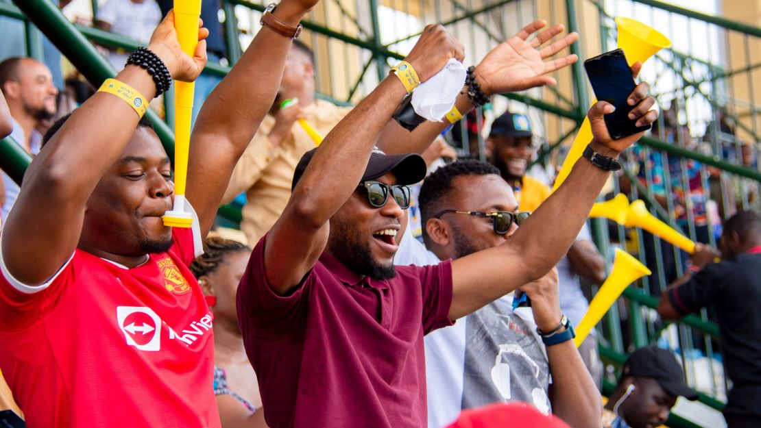 Fans of Sporting Lagos FC cheering on the club against Nnewi United, in March.