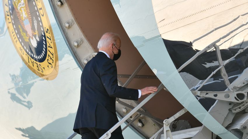 US President Joe Biden boards Air Force One before departing from Joint Base Andrews in Maryland on April 19, 2022. - Biden is heading to Portsmouth, New Hampshire. (Photo by MANDEL NGAN / AFP) (Photo by MANDEL NGAN/AFP via Getty Images)