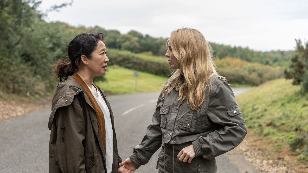 Sandra Oh as Eve Polastri and Jodie Comer as Villanelle in "Killing Eve"